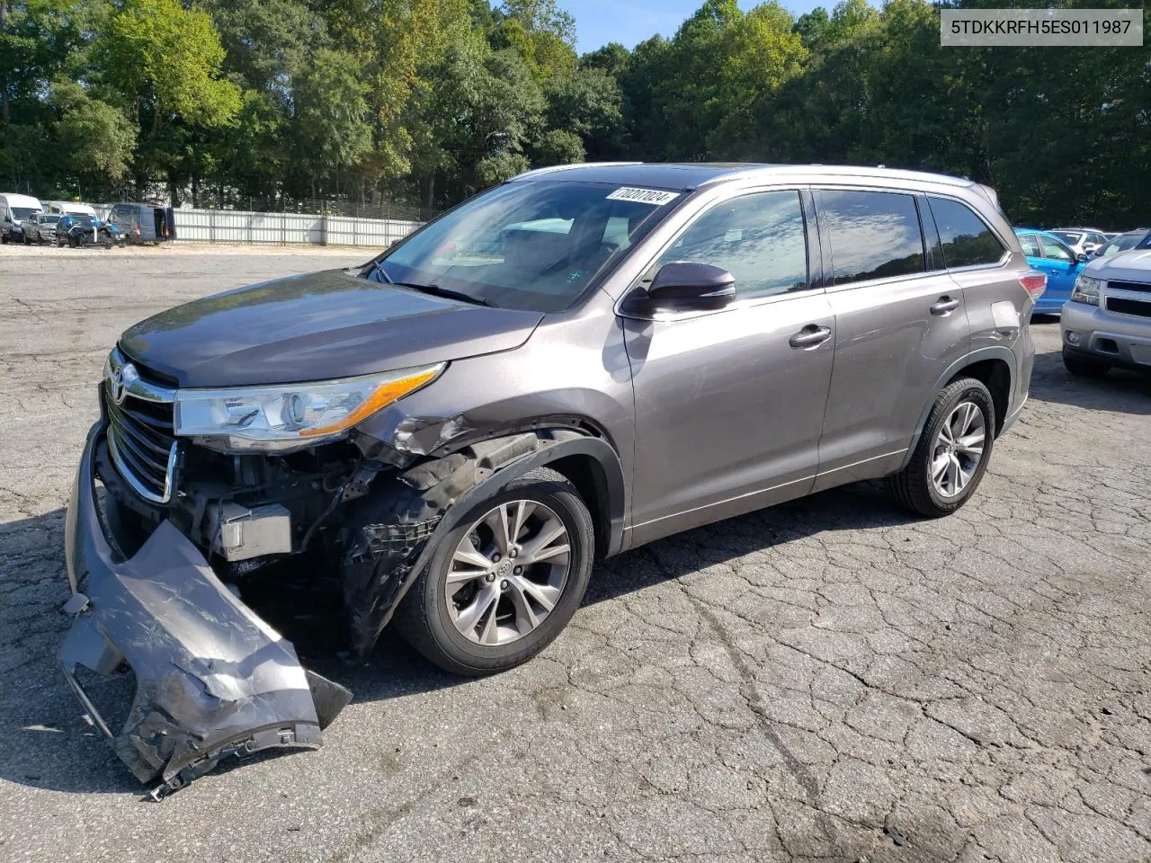 2014 Toyota Highlander Xle VIN: 5TDKKRFH5ES011987 Lot: 70207024