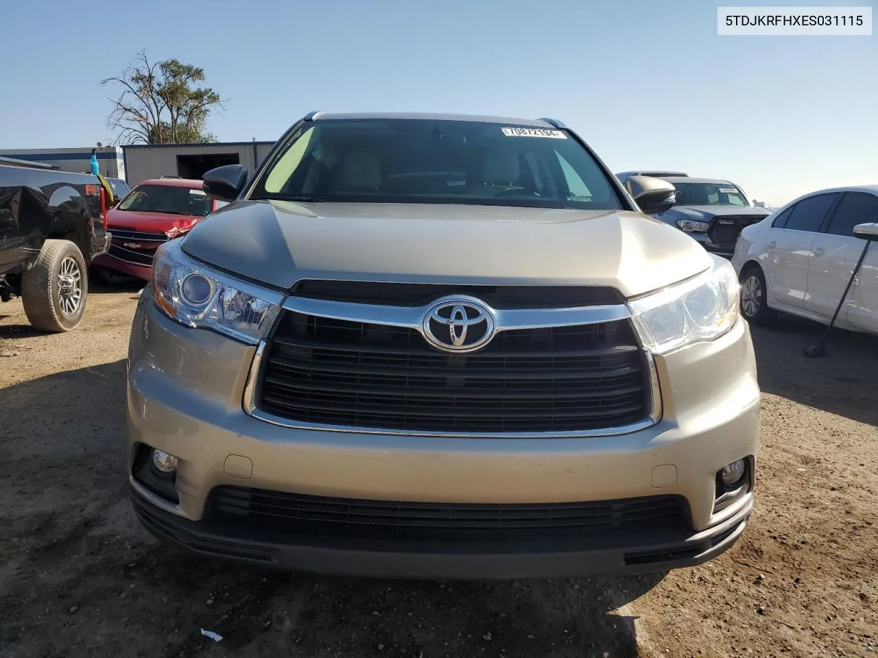 2014 Toyota Highlander Xle VIN: 5TDJKRFHXES031115 Lot: 70872194