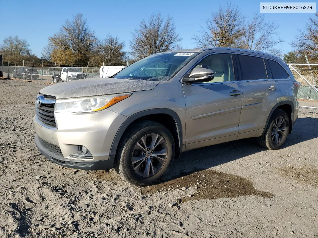 2014 Toyota Highlander Xle VIN: 5TDJKRFH9ES016279 Lot: 76790344