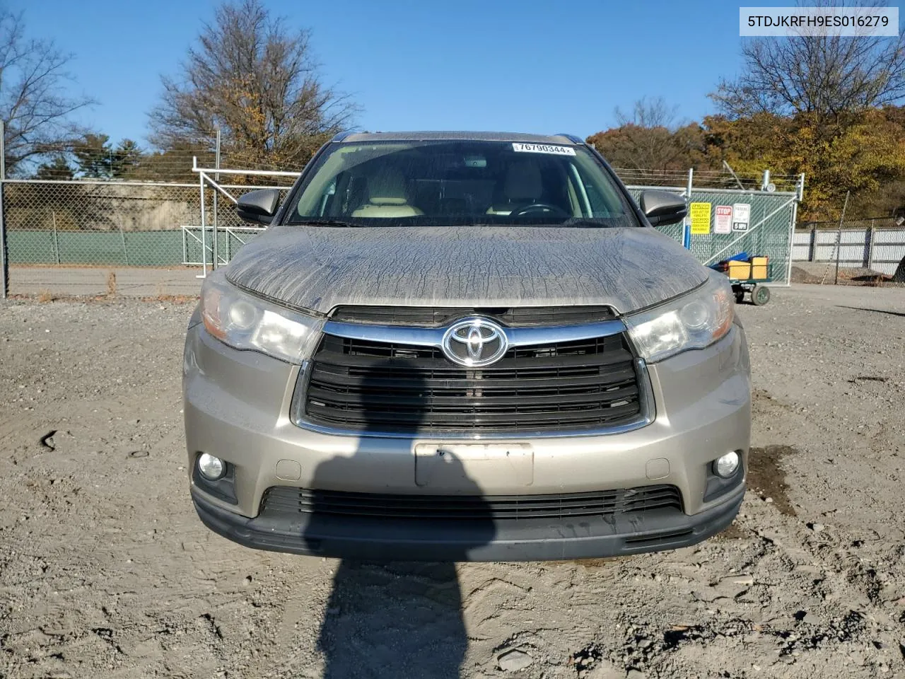 2014 Toyota Highlander Xle VIN: 5TDJKRFH9ES016279 Lot: 76790344