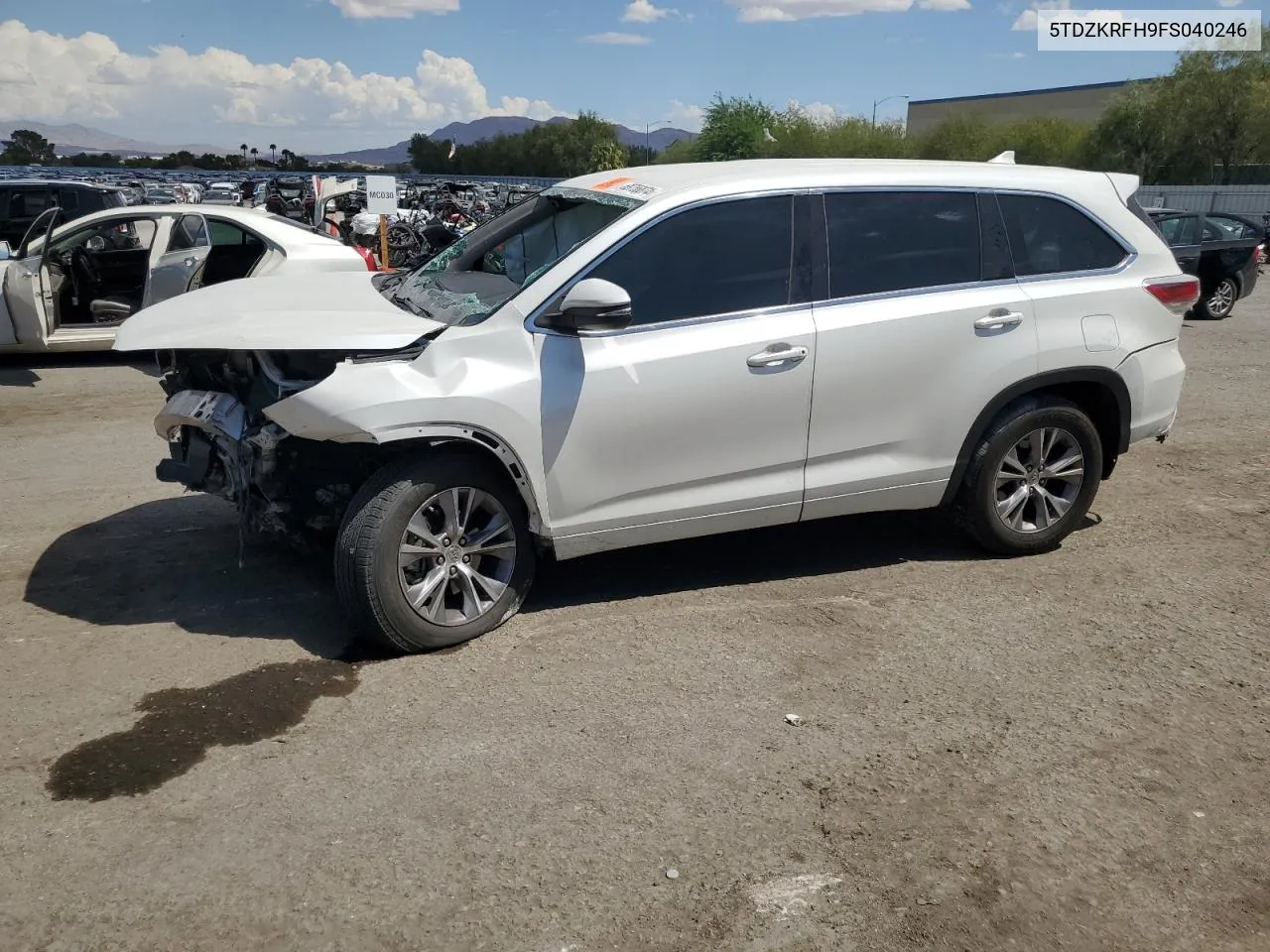 2015 Toyota Highlander Le VIN: 5TDZKRFH9FS040246 Lot: 68756874