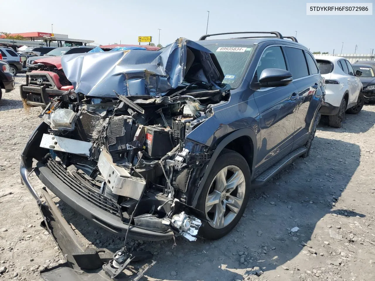 2015 Toyota Highlander Limited VIN: 5TDYKRFH6FS072986 Lot: 69935834