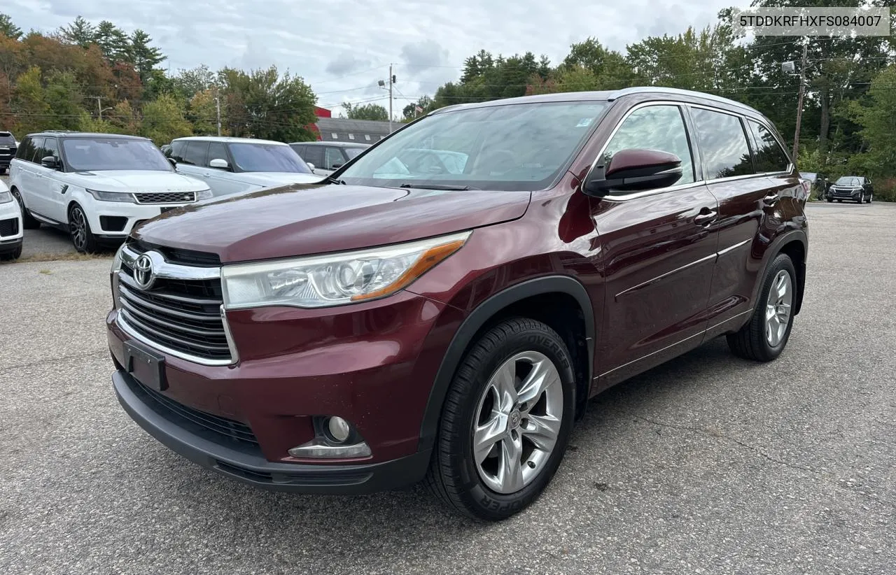 2015 Toyota Highlander Limited VIN: 5TDDKRFHXFS084007 Lot: 73025334