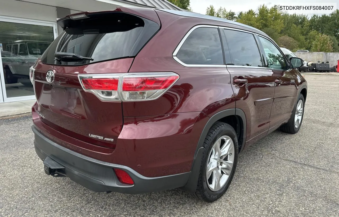 2015 Toyota Highlander Limited VIN: 5TDDKRFHXFS084007 Lot: 73025334