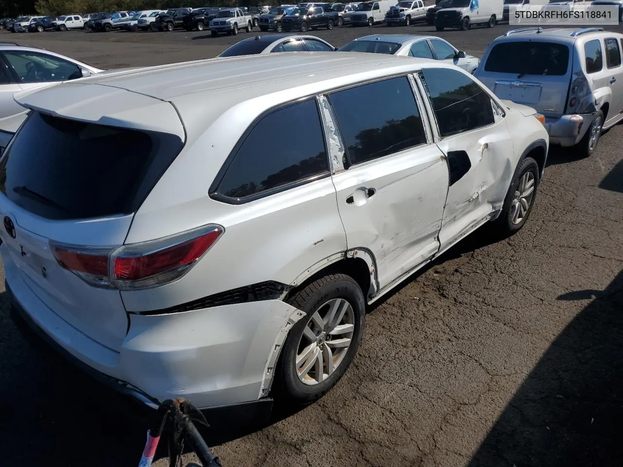 2015 Toyota Highlander Le VIN: 5TDBKRFH6FS118841 Lot: 73408334