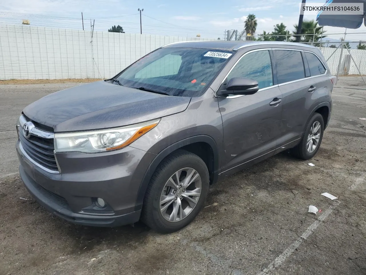 2015 Toyota Highlander Xle VIN: 5TDKKRFH1FS104636 Lot: 73525634