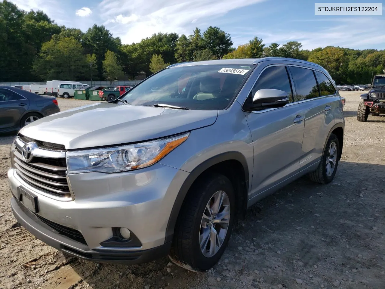 2015 Toyota Highlander Xle VIN: 5TDJKRFH2FS122204 Lot: 73645514