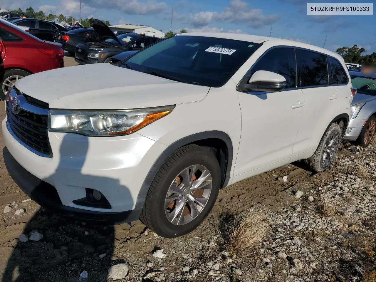 2015 Toyota Highlander Le VIN: 5TDZKRFH9FS100333 Lot: 73822774