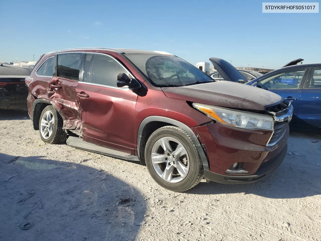 2015 Toyota Highlander Limited VIN: 5TDYKRFH0FS051017 Lot: 76588264