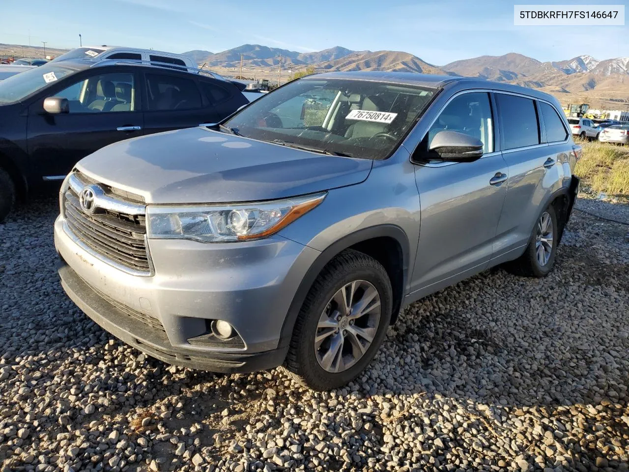 2015 Toyota Highlander Le VIN: 5TDBKRFH7FS146647 Lot: 76750814