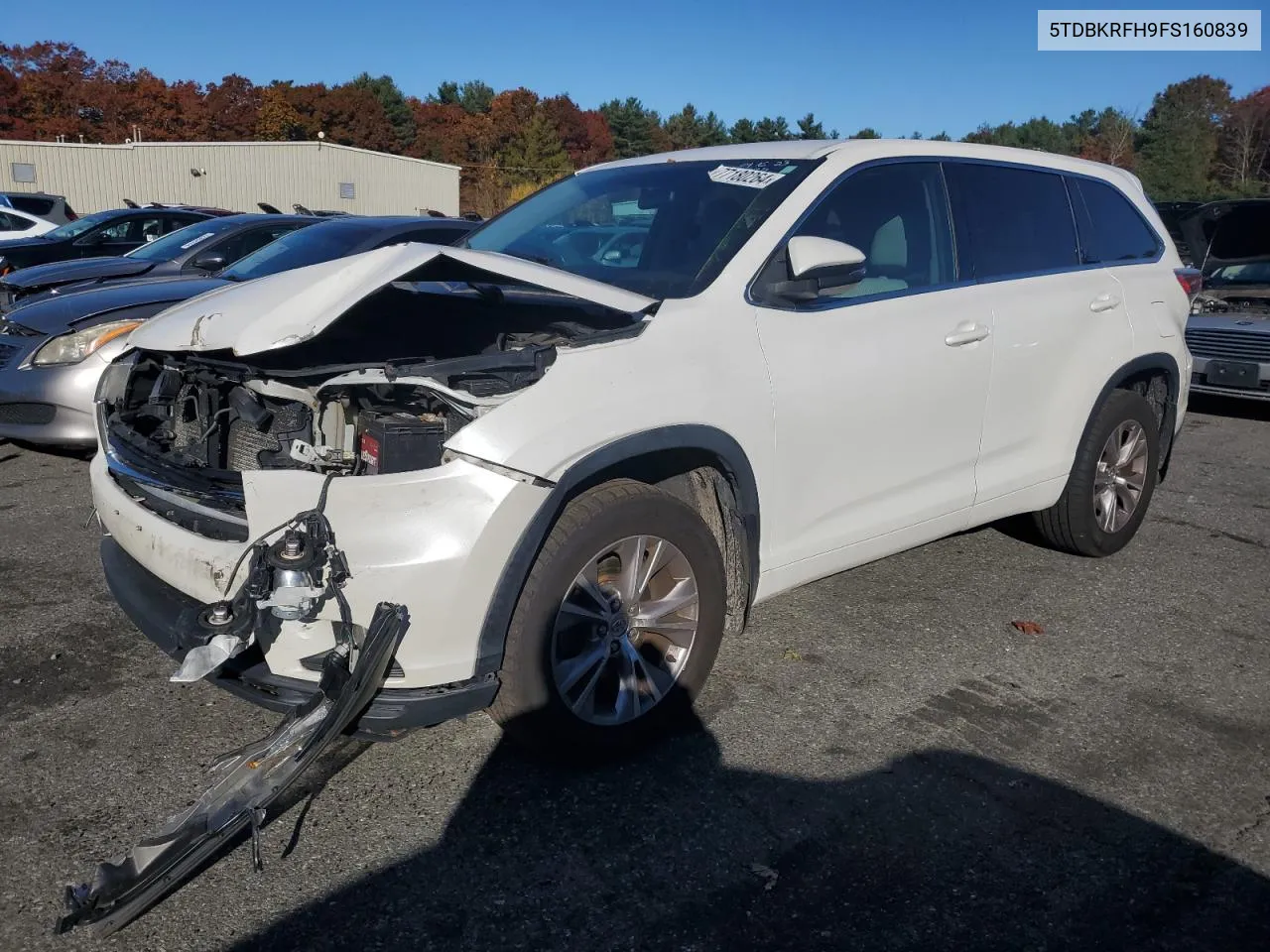 2015 Toyota Highlander Le VIN: 5TDBKRFH9FS160839 Lot: 77180264