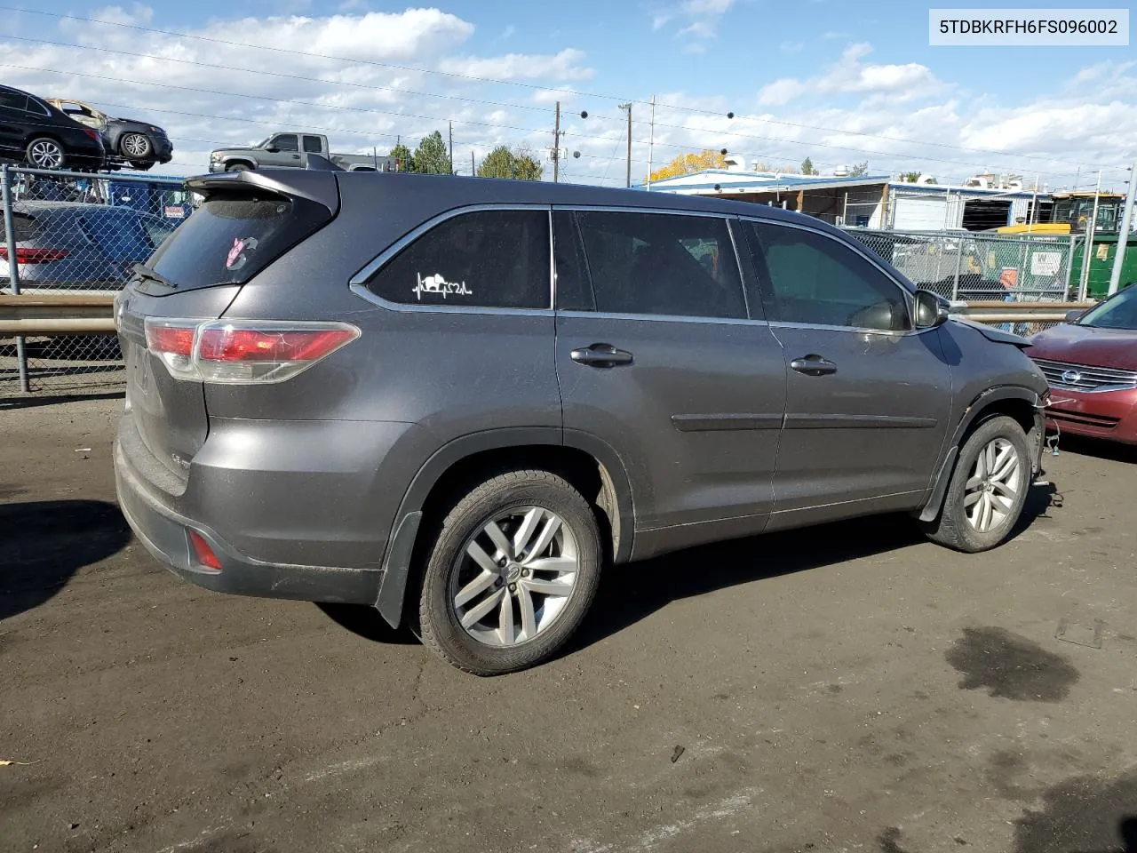 2015 Toyota Highlander Le VIN: 5TDBKRFH6FS096002 Lot: 77685624