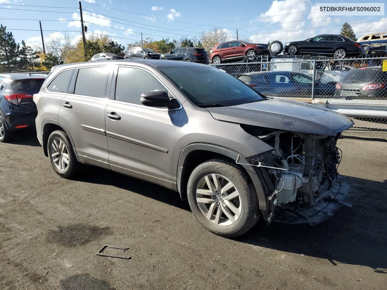 2015 Toyota Highlander Le VIN: 5TDBKRFH6FS096002 Lot: 77685624