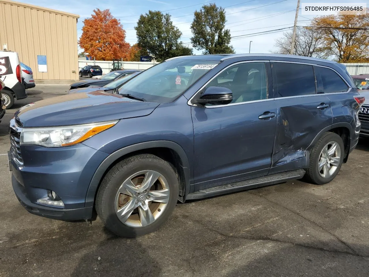 2015 Toyota Highlander Limited VIN: 5TDDKRFH7FS096485 Lot: 78159194