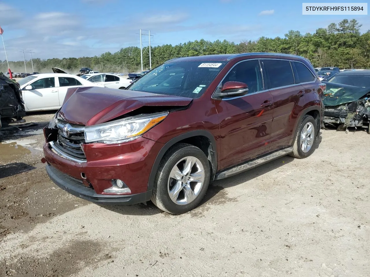 2015 Toyota Highlander Limited VIN: 5TDYKRFH9FS115894 Lot: 81154644