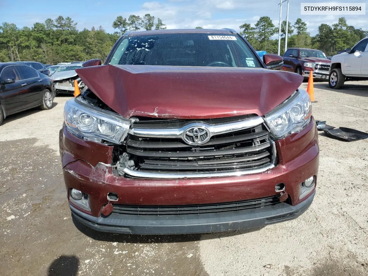 2015 Toyota Highlander Limited VIN: 5TDYKRFH9FS115894 Lot: 81154644