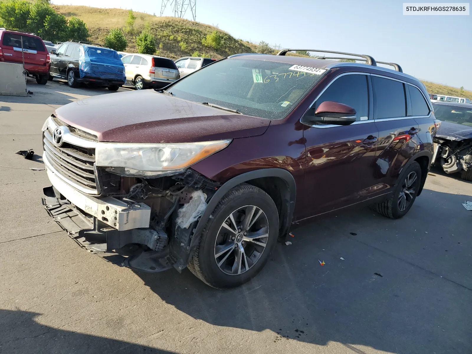 2016 Toyota Highlander Xle VIN: 5TDJKRFH6GS278635 Lot: 63774934