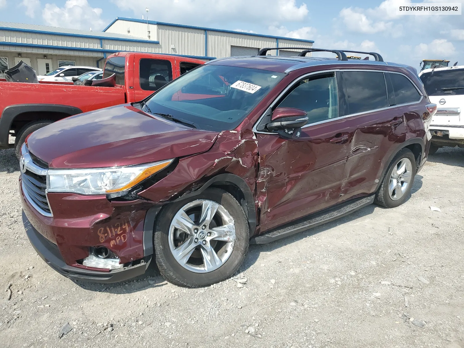 2016 Toyota Highlander Limited VIN: 5TDYKRFH1GS130942 Lot: 67837604