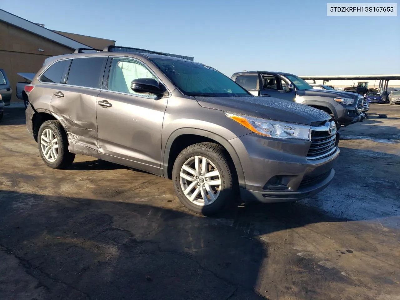 2016 Toyota Highlander Le VIN: 5TDZKRFH1GS167655 Lot: 68758754