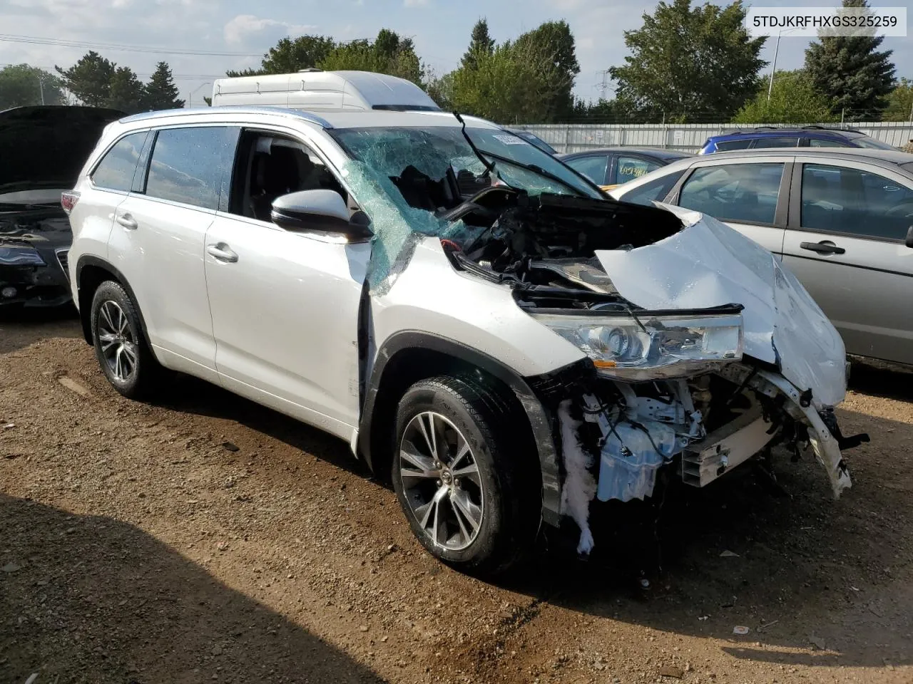 2016 Toyota Highlander Xle VIN: 5TDJKRFHXGS325259 Lot: 69255704