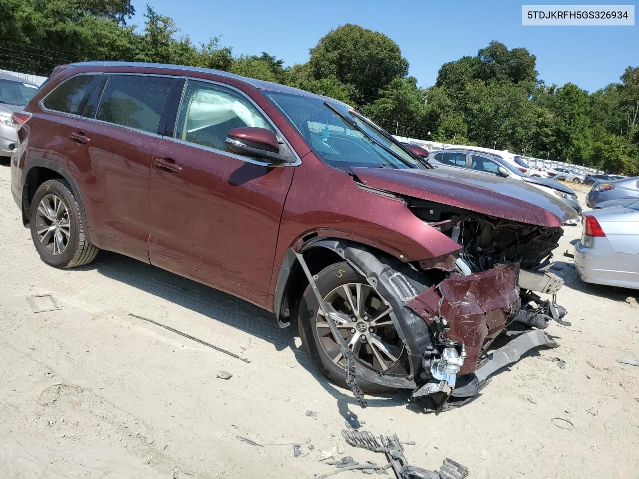 2016 Toyota Highlander Xle VIN: 5TDJKRFH5GS326934 Lot: 70648994