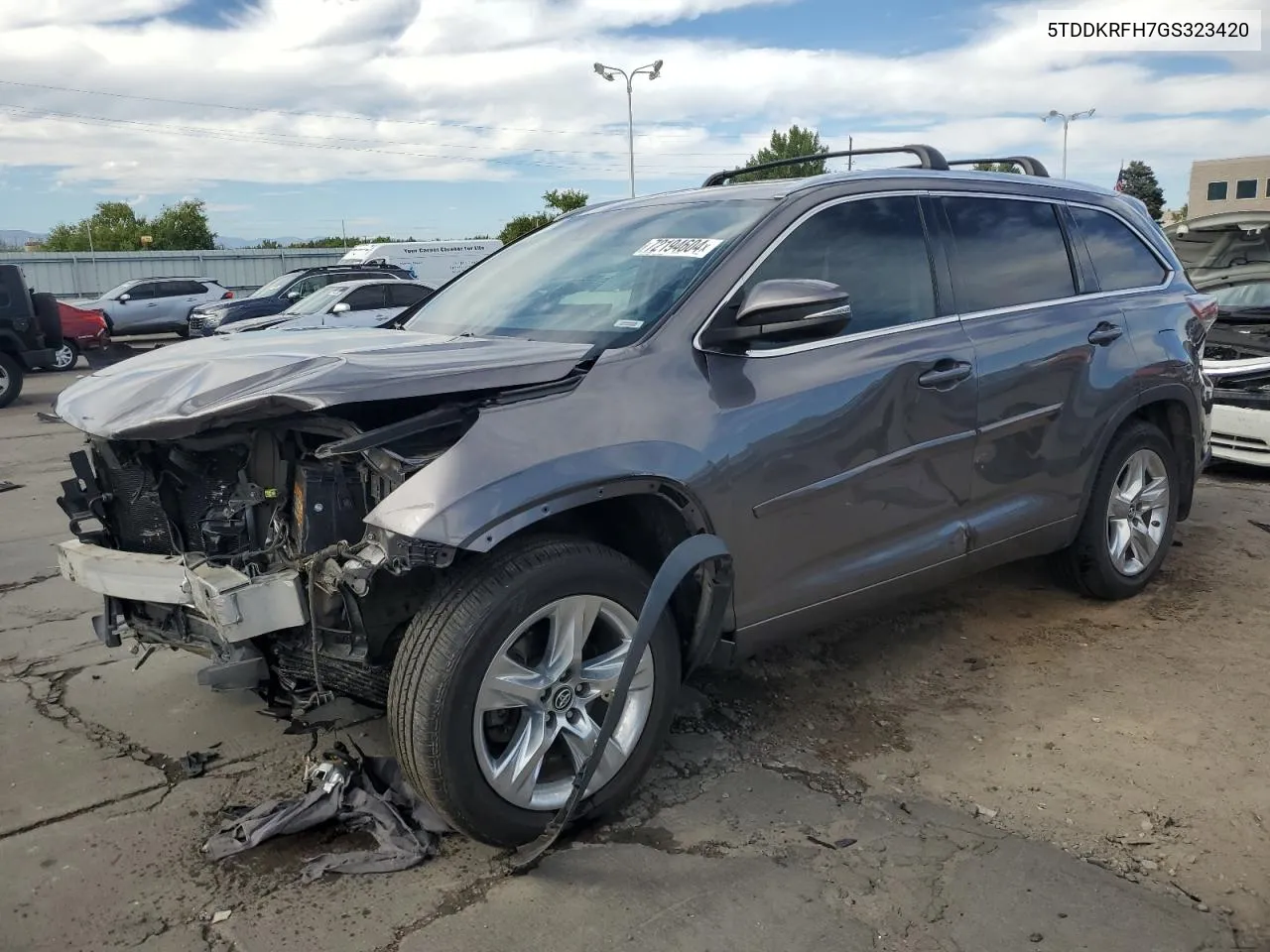 2016 Toyota Highlander Limited VIN: 5TDDKRFH7GS323420 Lot: 72194604