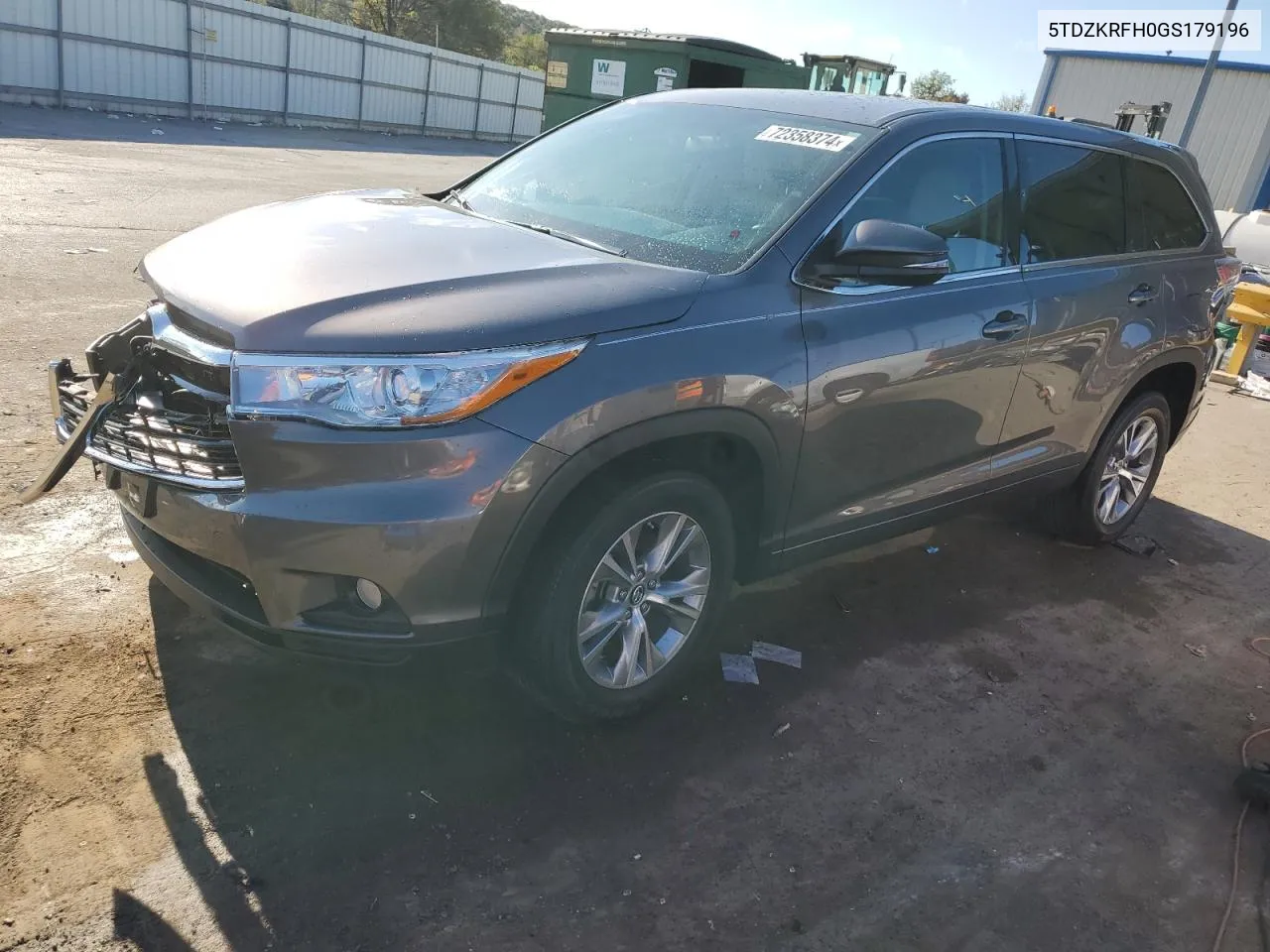 2016 Toyota Highlander Le VIN: 5TDZKRFH0GS179196 Lot: 72358374