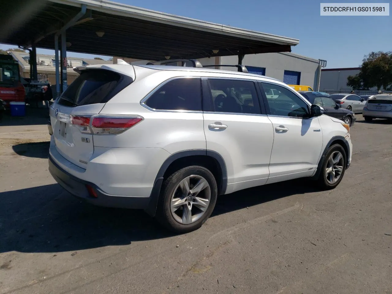 2016 Toyota Highlander Hybrid Limited VIN: 5TDDCRFH1GS015981 Lot: 72817884