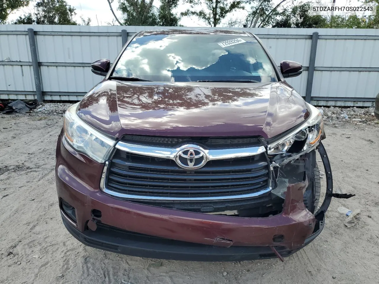 2016 Toyota Highlander Le VIN: 5TDZARFH7GS022543 Lot: 72928294