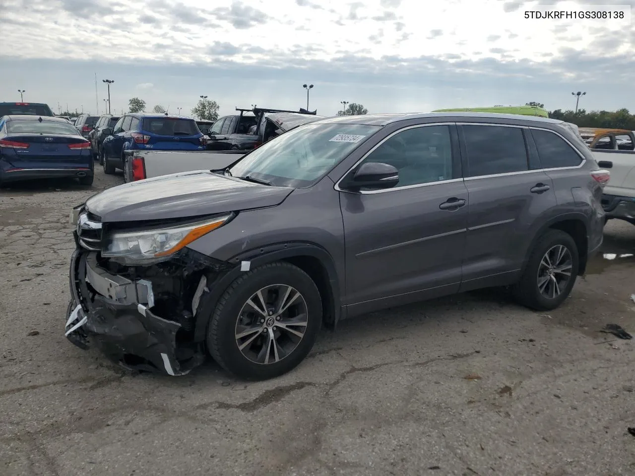 2016 Toyota Highlander Xle VIN: 5TDJKRFH1GS308138 Lot: 72935734