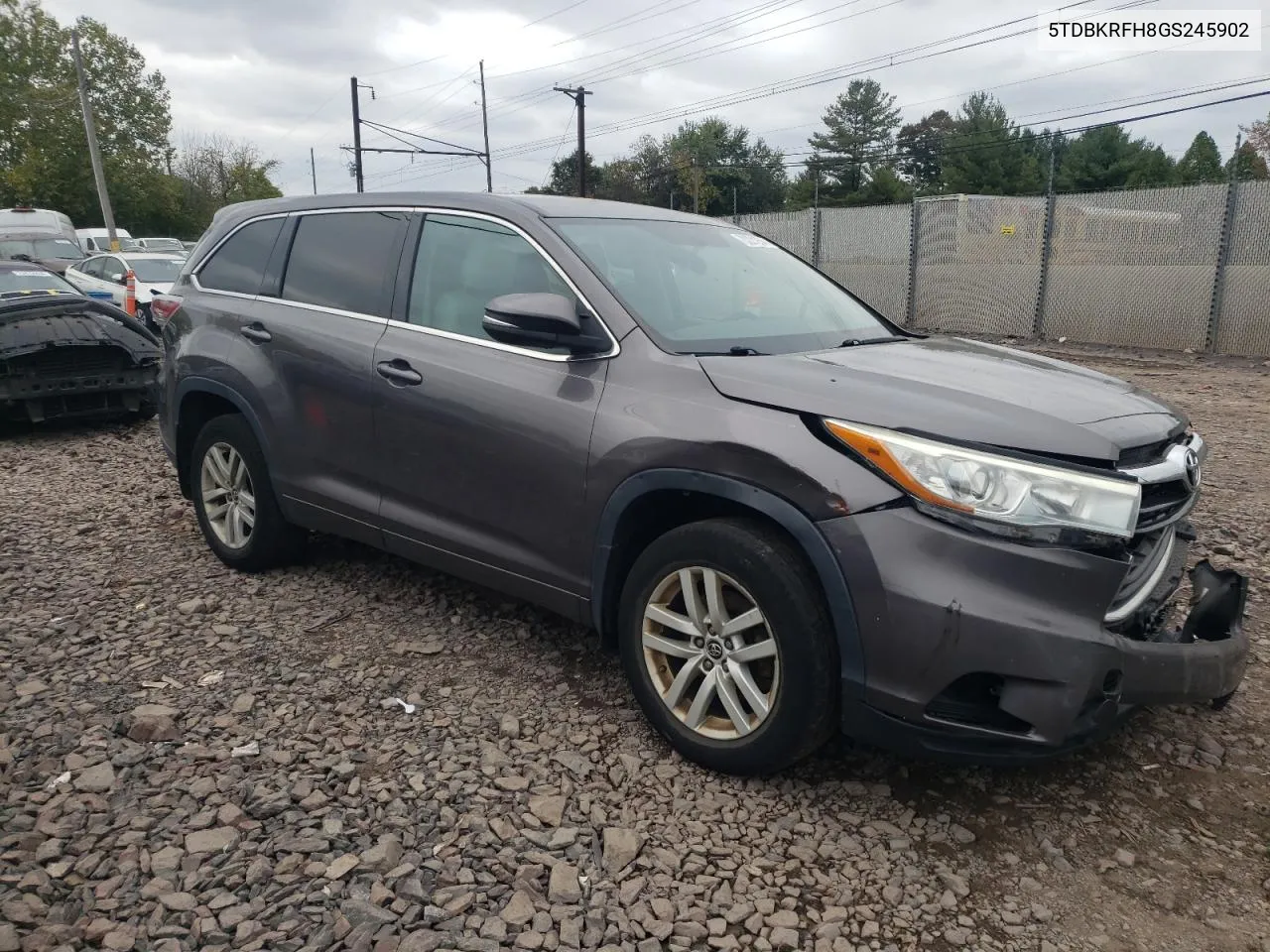 2016 Toyota Highlander Le VIN: 5TDBKRFH8GS245902 Lot: 73221254