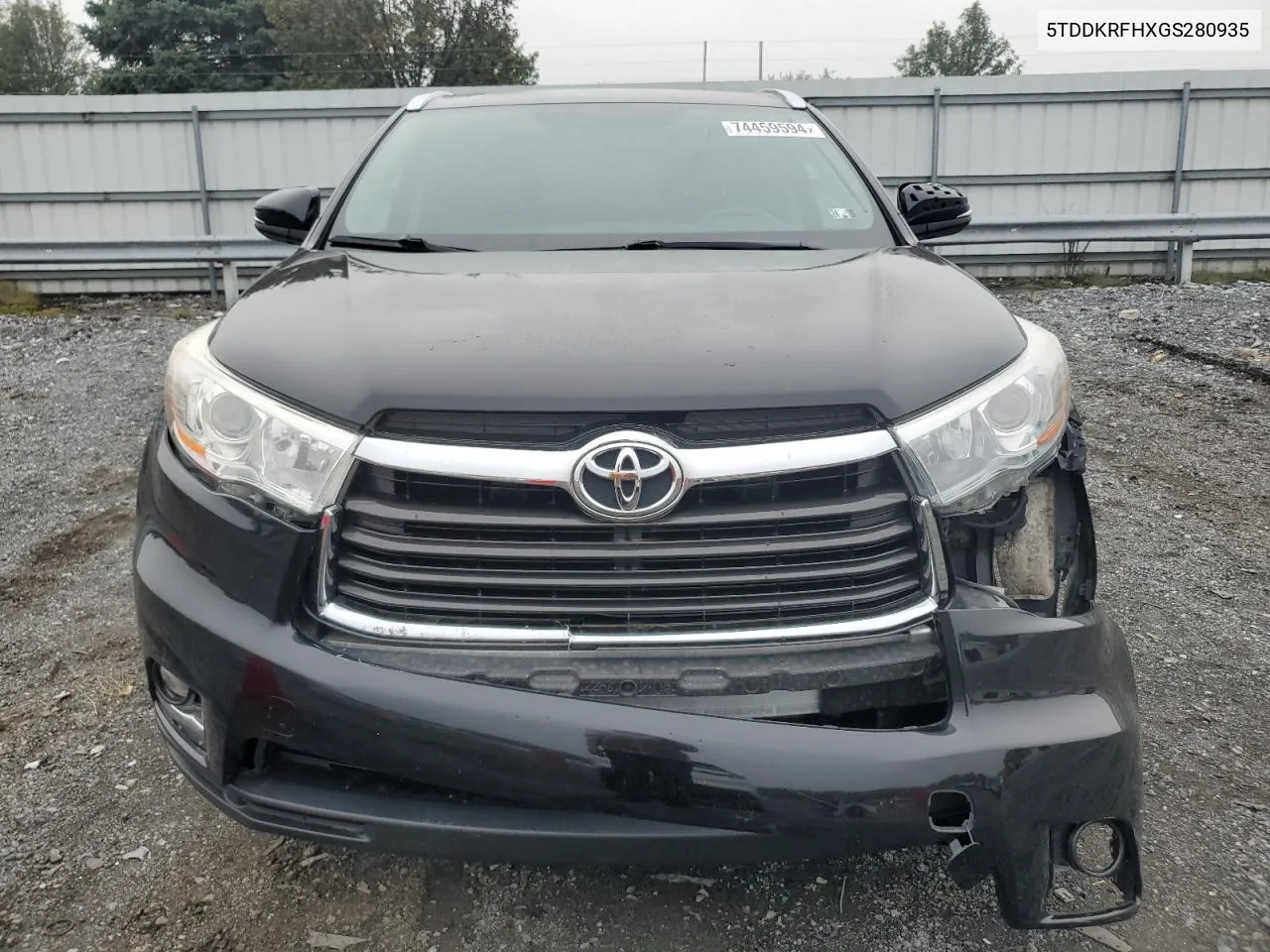 2016 Toyota Highlander Limited VIN: 5TDDKRFHXGS280935 Lot: 74459594