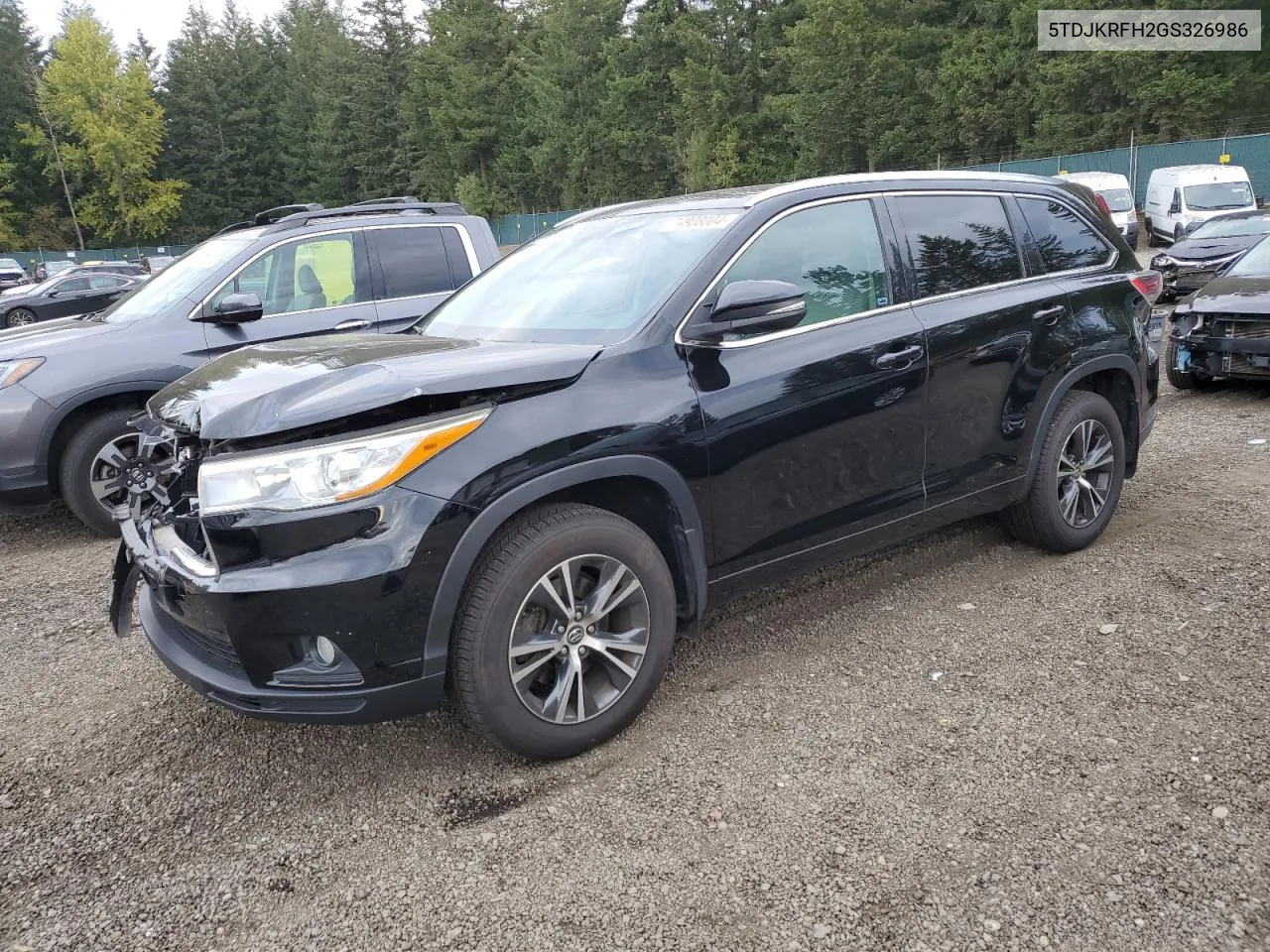 2016 Toyota Highlander Xle VIN: 5TDJKRFH2GS326986 Lot: 74908004