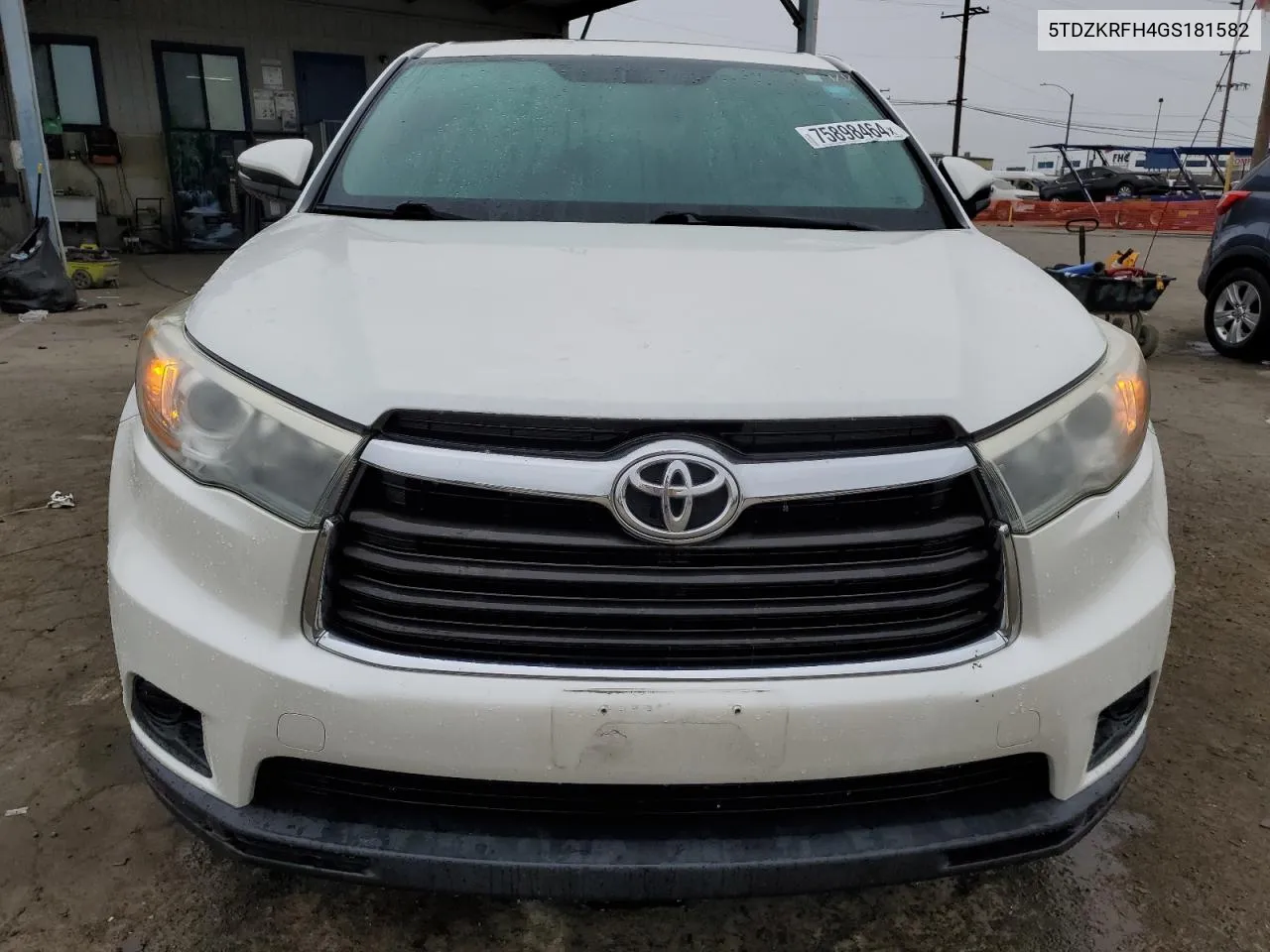 2016 Toyota Highlander Le VIN: 5TDZKRFH4GS181582 Lot: 75898464