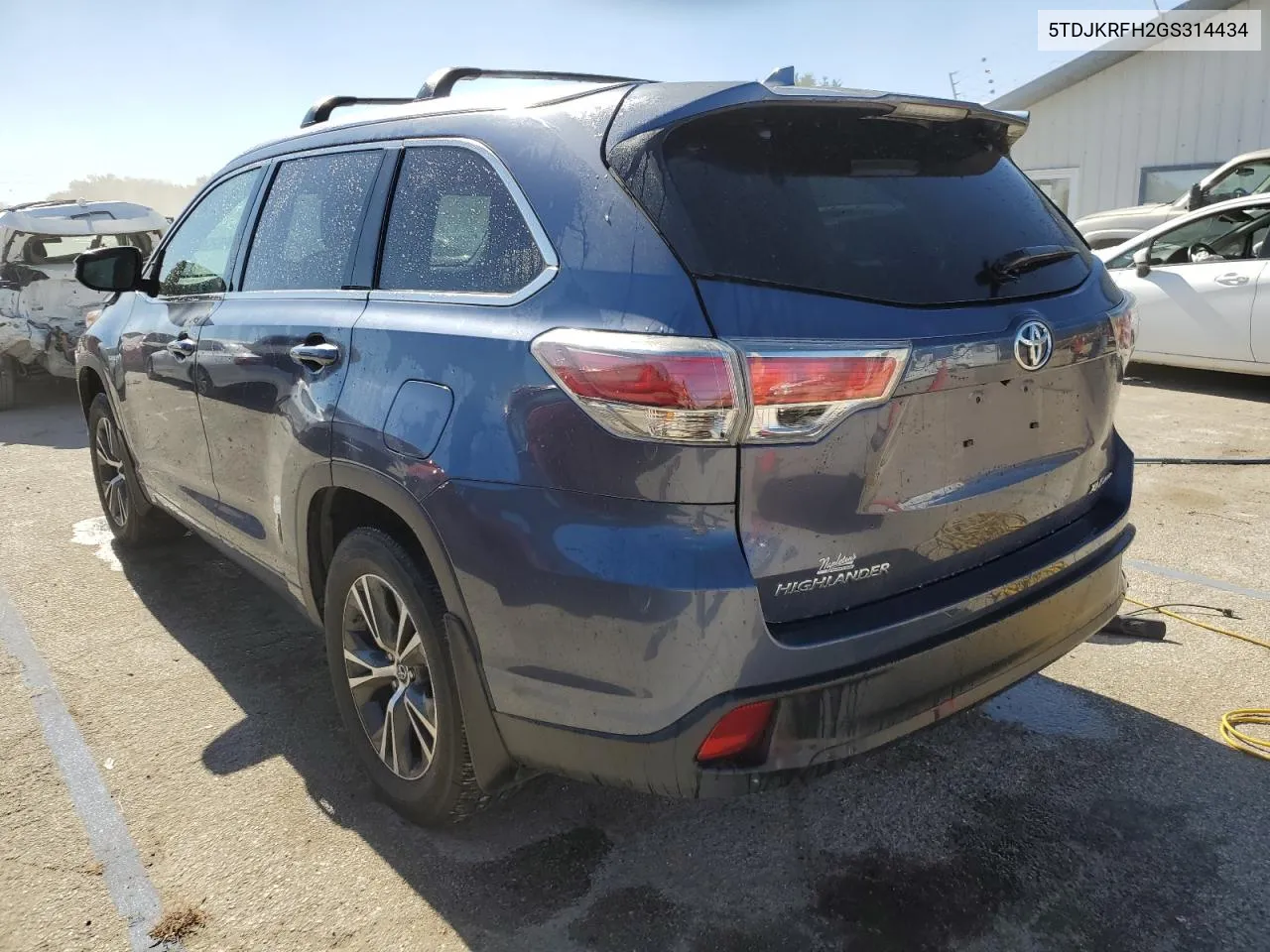 2016 Toyota Highlander Xle VIN: 5TDJKRFH2GS314434 Lot: 76415054