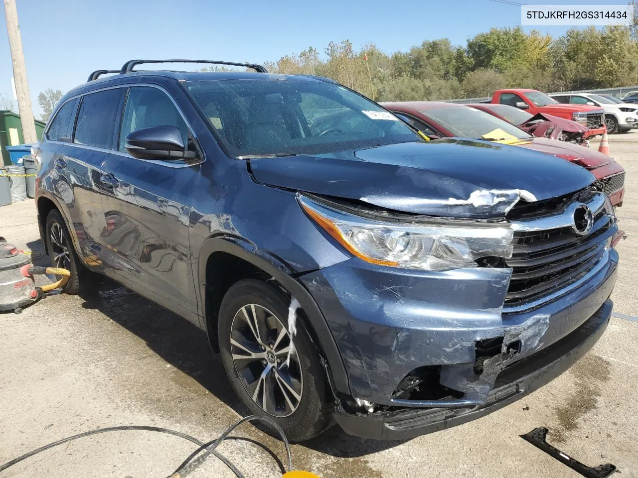 2016 Toyota Highlander Xle VIN: 5TDJKRFH2GS314434 Lot: 76415054