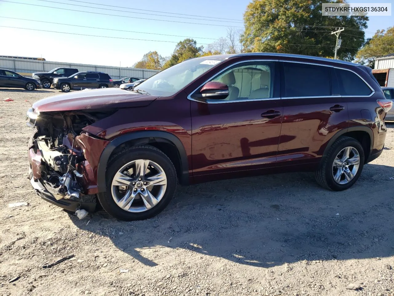 2016 Toyota Highlander Limited VIN: 5TDYKRFHXGS136304 Lot: 77234874