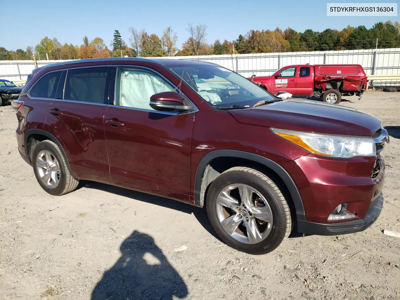 2016 Toyota Highlander Limited VIN: 5TDYKRFHXGS136304 Lot: 77234874