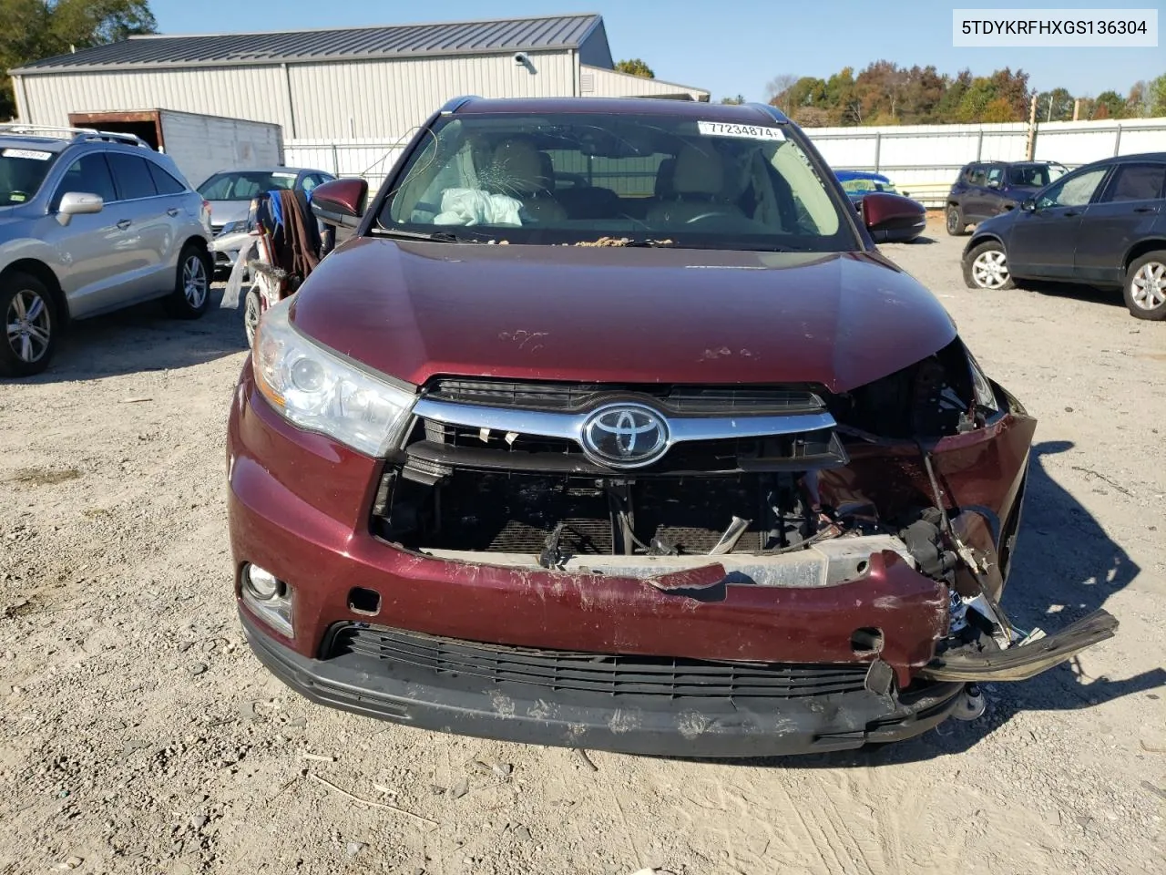 2016 Toyota Highlander Limited VIN: 5TDYKRFHXGS136304 Lot: 77234874