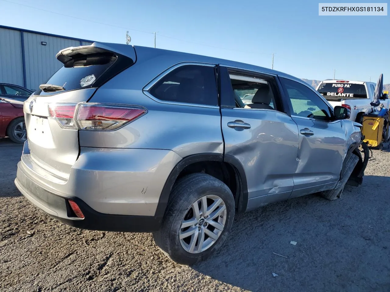 2016 Toyota Highlander Le VIN: 5TDZKRFHXGS181134 Lot: 78499344