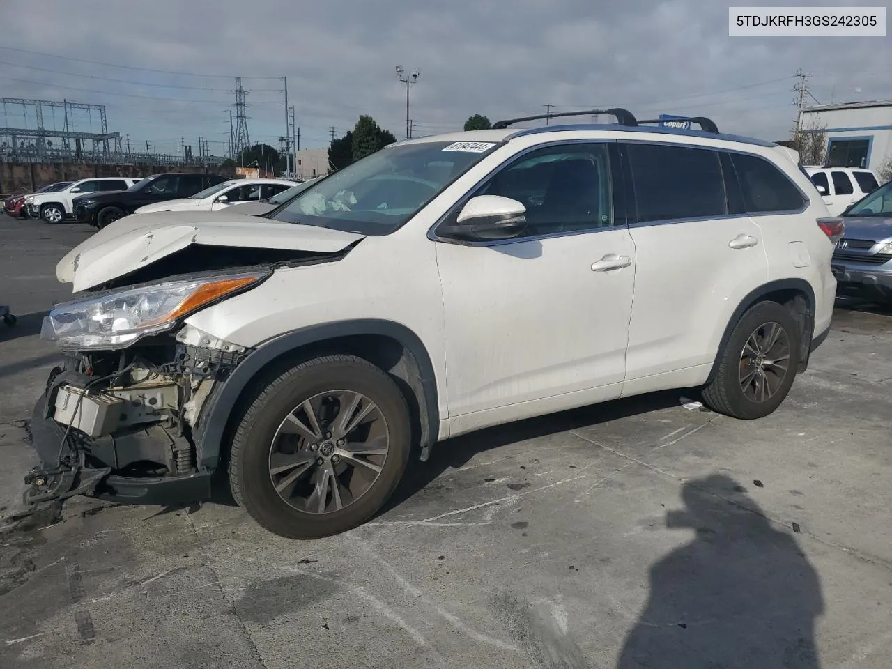 2016 Toyota Highlander Xle VIN: 5TDJKRFH3GS242305 Lot: 81347444