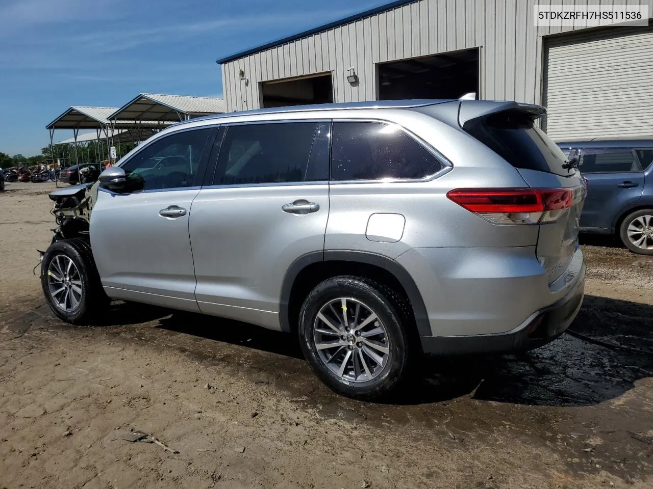 5TDKZRFH7HS511536 2017 Toyota Highlander Se