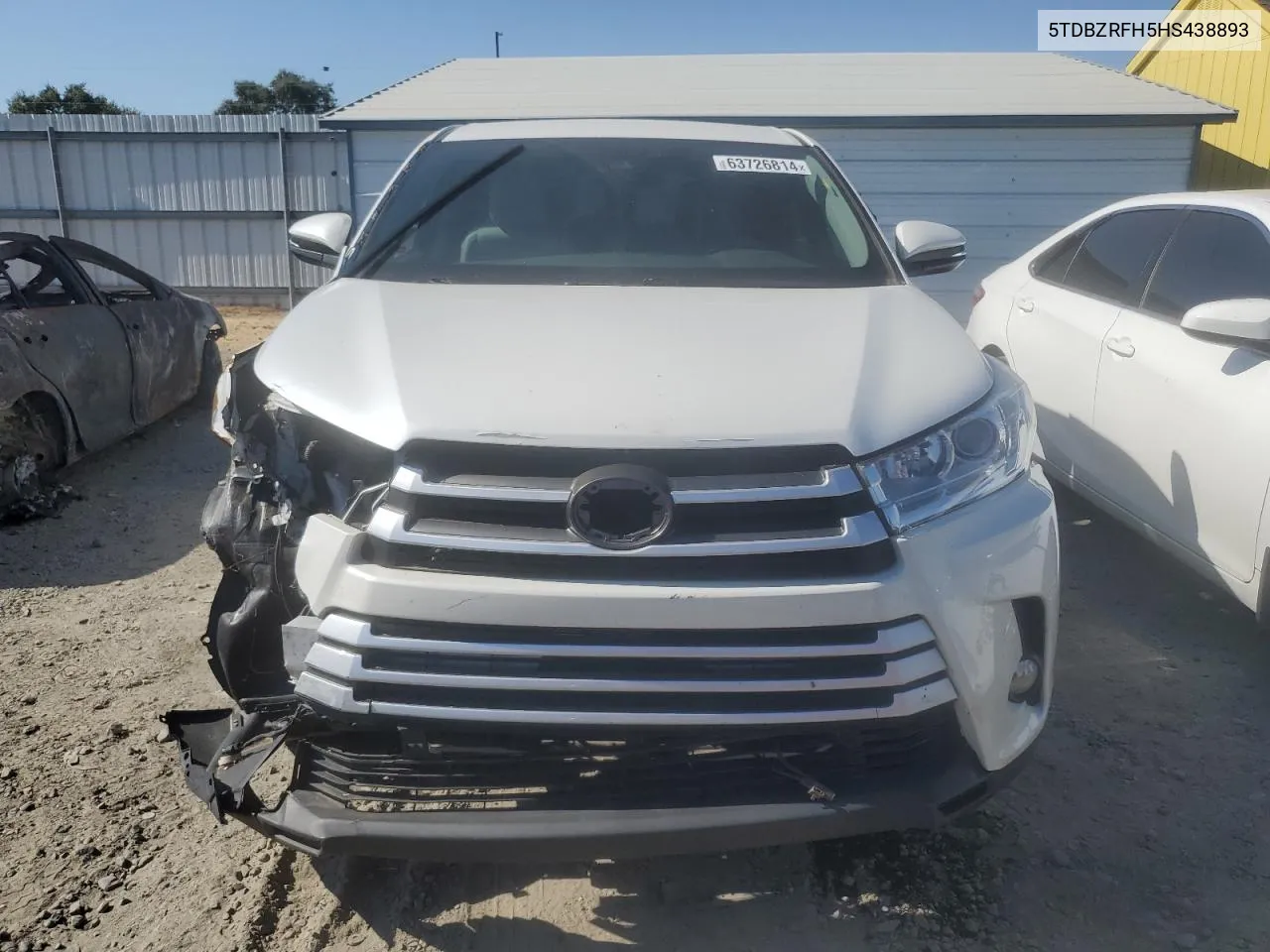 2017 Toyota Highlander Le VIN: 5TDBZRFH5HS438893 Lot: 63726814