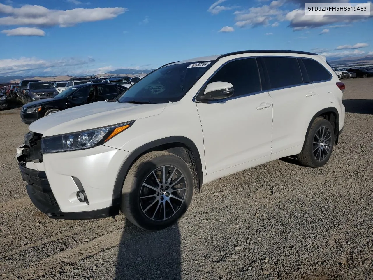 2017 Toyota Highlander Se VIN: 5TDJZRFH5HS519453 Lot: 72158394