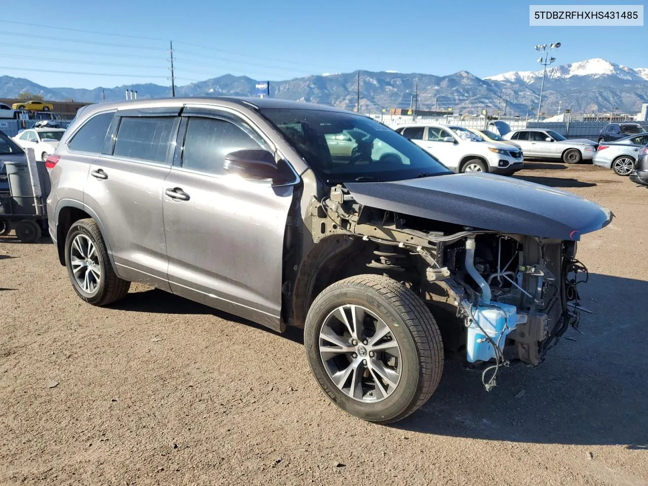 2017 Toyota Highlander Le VIN: 5TDBZRFHXHS431485 Lot: 80578504