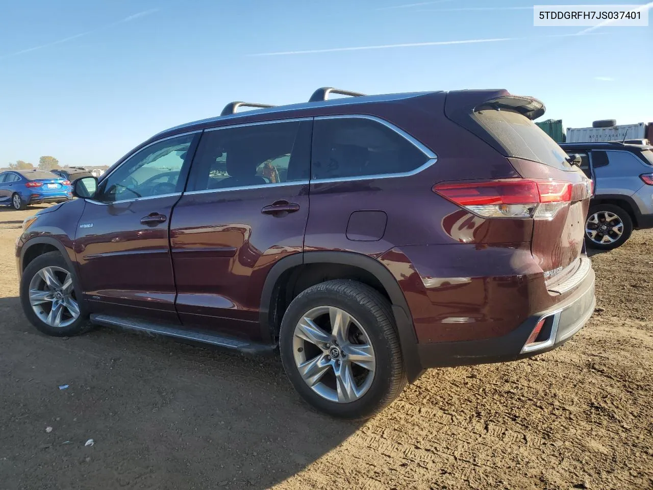 2018 Toyota Highlander Hybrid Limited VIN: 5TDDGRFH7JS037401 Lot: 77629694