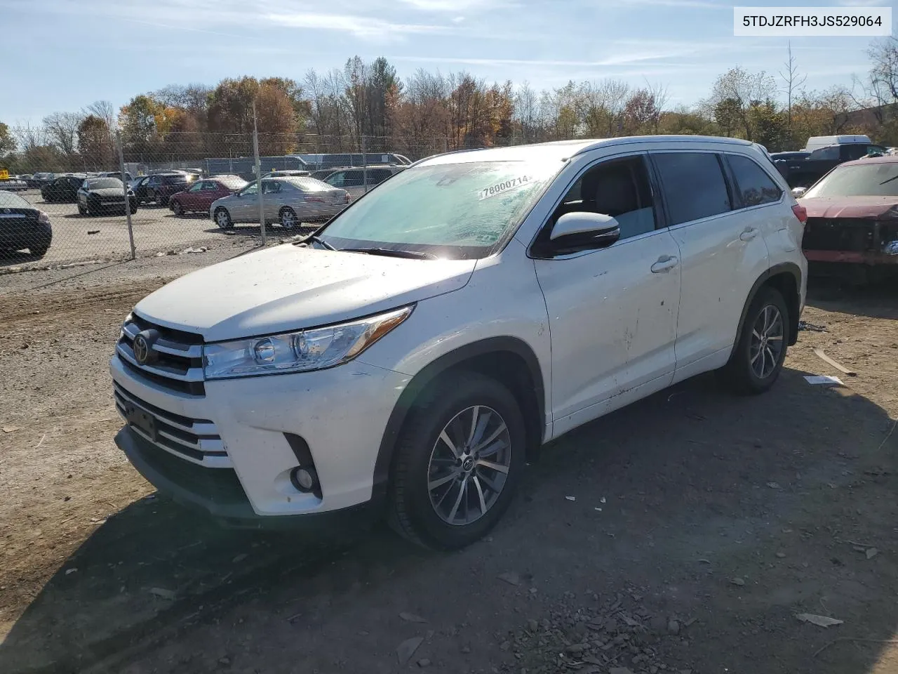 2018 Toyota Highlander Se VIN: 5TDJZRFH3JS529064 Lot: 78000714