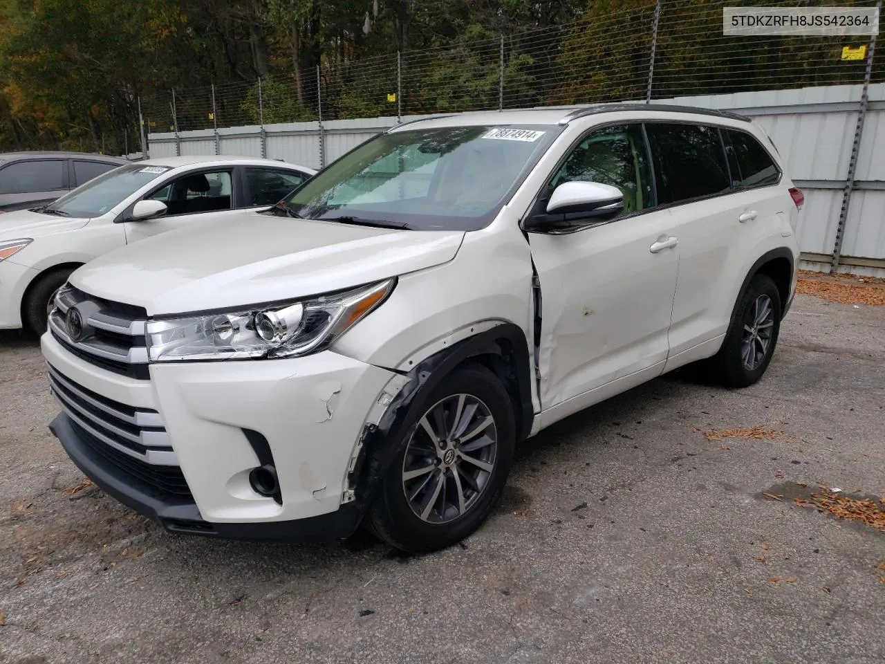 2018 Toyota Highlander Se VIN: 5TDKZRFH8JS542364 Lot: 78874914