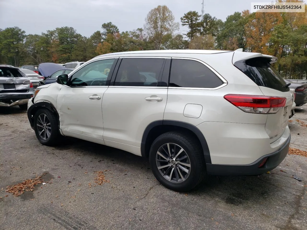 2018 Toyota Highlander Se VIN: 5TDKZRFH8JS542364 Lot: 78874914