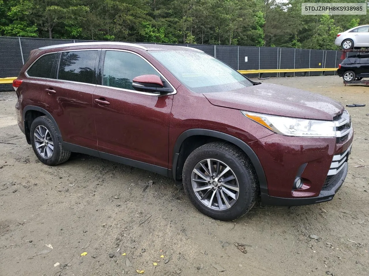 2019 Toyota Highlander Se VIN: 5TDJZRFH8KS938985 Lot: 55344874